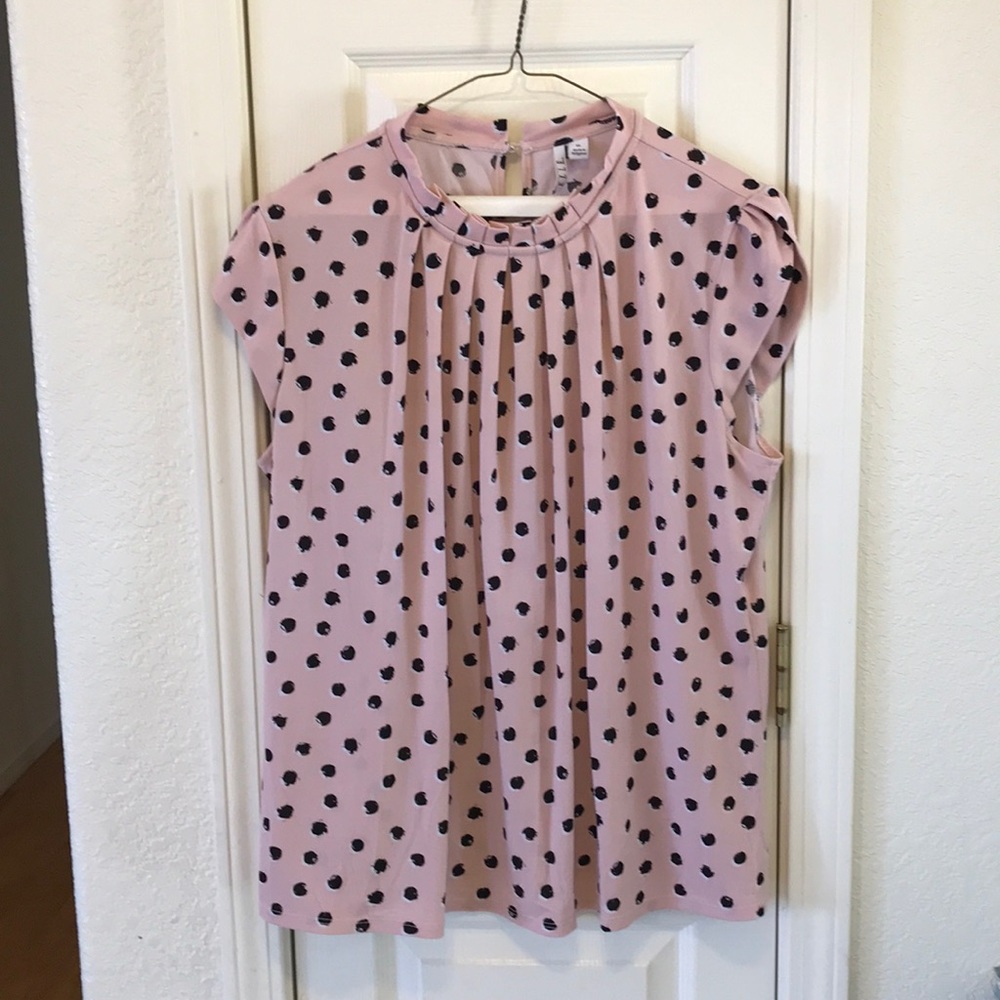 Pink and black polka dot work stretch blouse